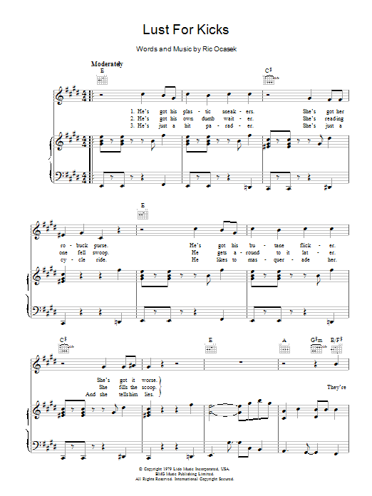 Download The Cars Lust For Kicks Sheet Music and learn how to play Piano, Vocal & Guitar PDF digital score in minutes