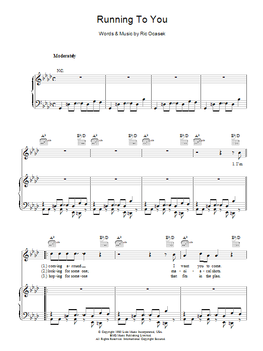 Download The Cars Running To You Sheet Music and learn how to play Piano, Vocal & Guitar PDF digital score in minutes