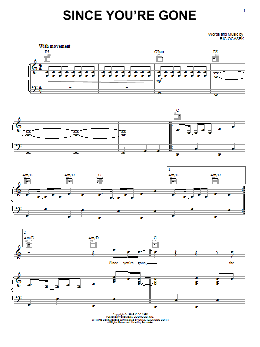 Download The Cars Since You're Gone Sheet Music and learn how to play Piano, Vocal & Guitar (Right-Hand Melody) PDF digital score in minutes