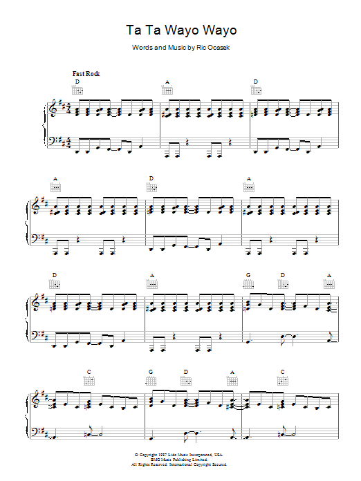 Download The Cars Ta Ta Wayo Wayo Sheet Music and learn how to play Piano, Vocal & Guitar PDF digital score in minutes