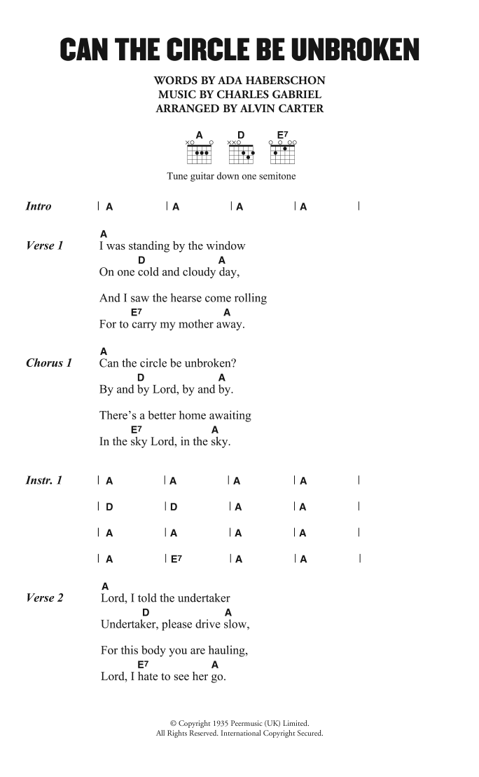 Download The Carter Family Can The Circle Be Unbroken (By and By) Sheet Music and learn how to play Lyrics & Chords PDF digital score in minutes