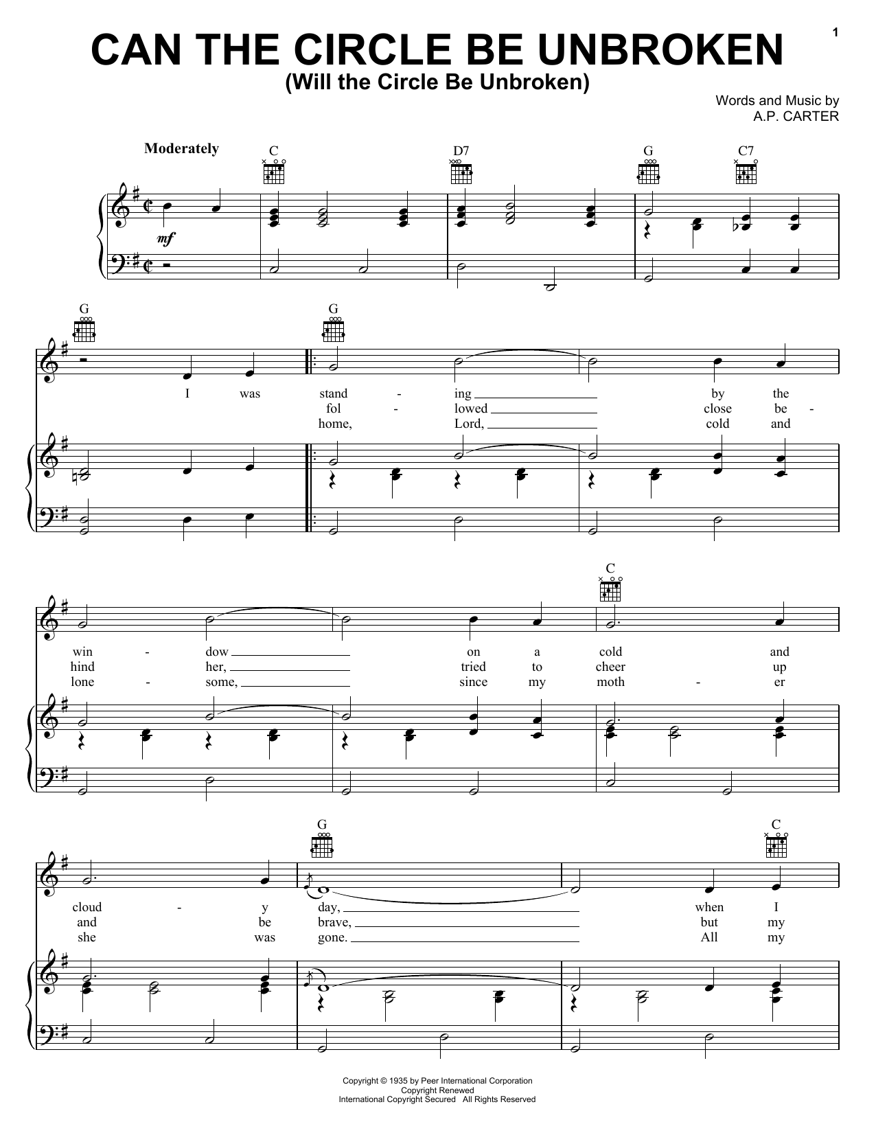 Download The Carter Family Sheet Music and learn how to play Piano, Vocal & Guitar (Right-Hand Melody) PDF score in minutes