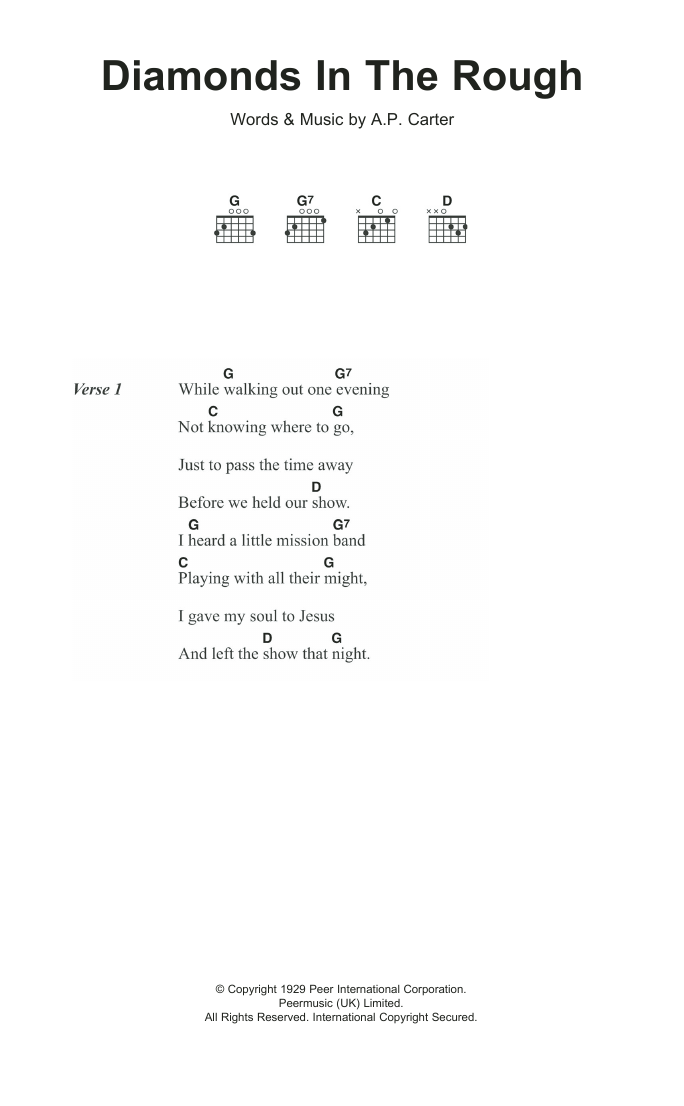 Download The Carter Family Diamonds In The Rough Sheet Music and learn how to play Lyrics & Chords PDF digital score in minutes