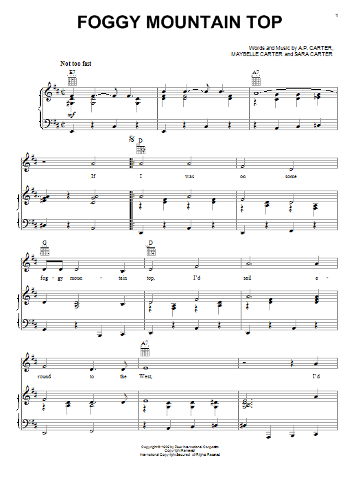 Download The Carter Family Foggy Mountain Top Sheet Music and learn how to play Lyrics & Chords PDF digital score in minutes