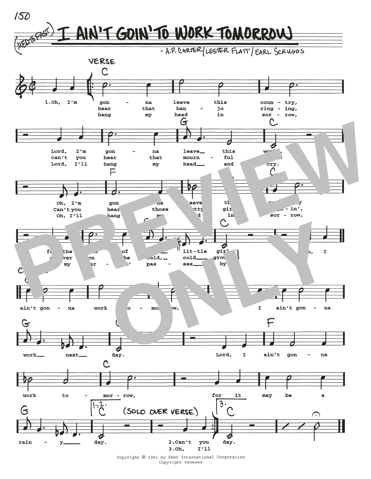 Download The Carter Family I Ain't Goin' To Work Tomorrow Sheet Music and learn how to play Real Book – Melody, Lyrics & Chords PDF digital score in minutes