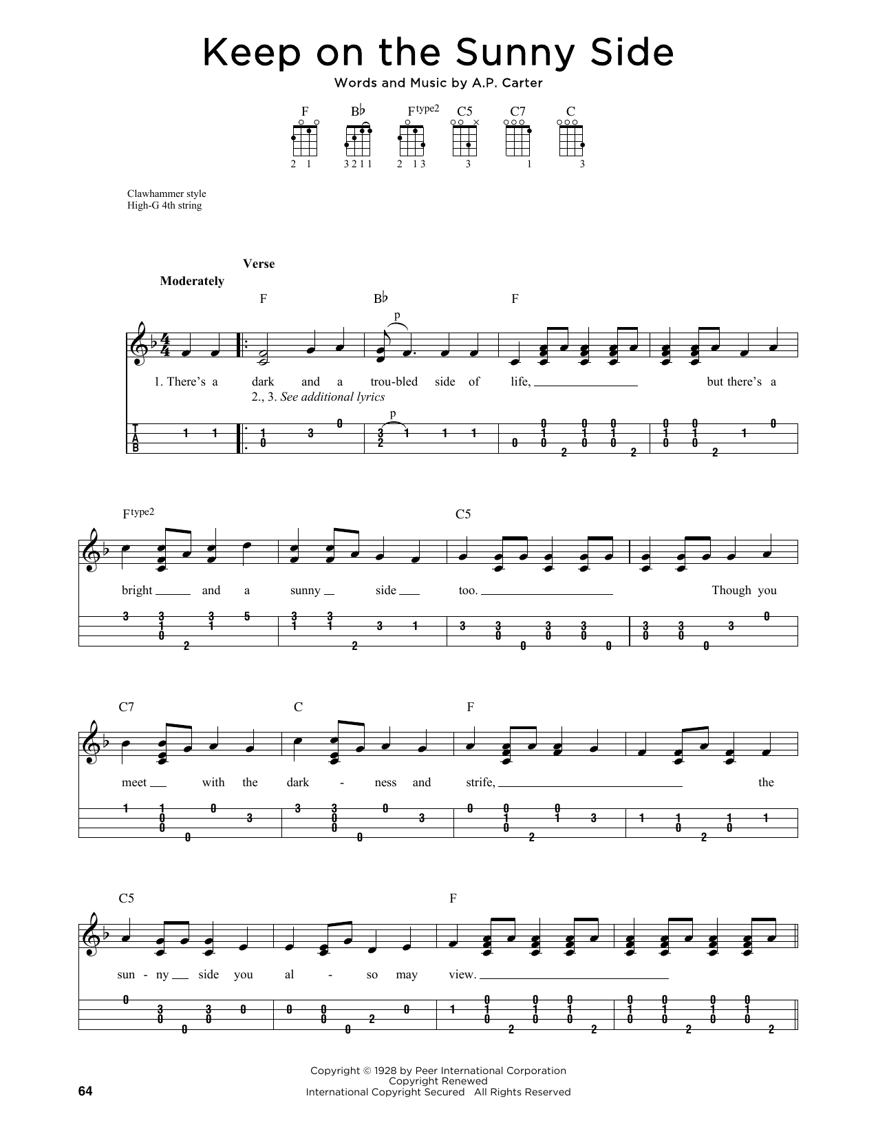 Download The Carter Family Keep On The Sunny Side (arr. Jim Schustedt) Sheet Music and learn how to play Ukulele PDF digital score in minutes