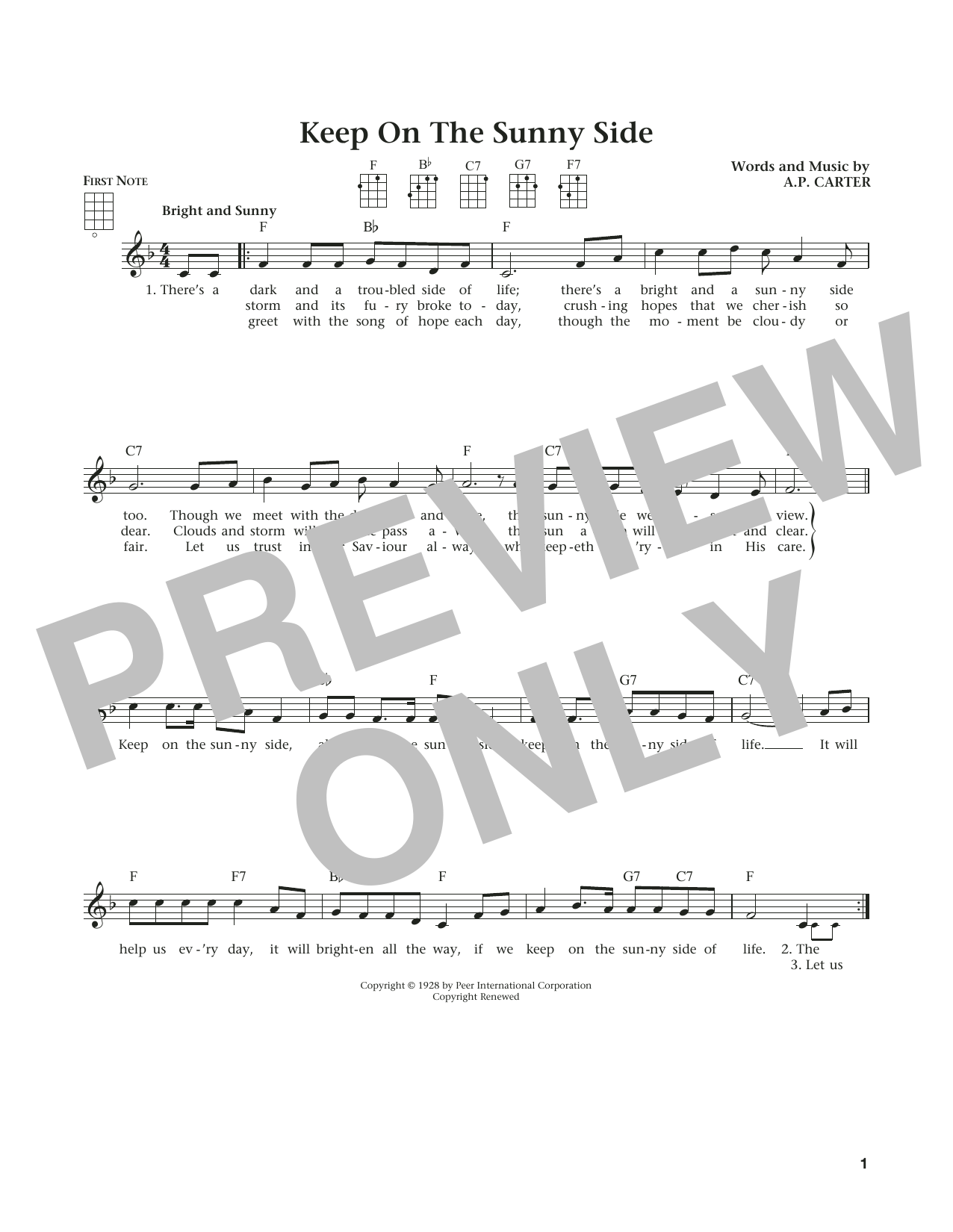 Download The Carter Family Keep On The Sunny Side Sheet Music and learn how to play Ukulele PDF digital score in minutes