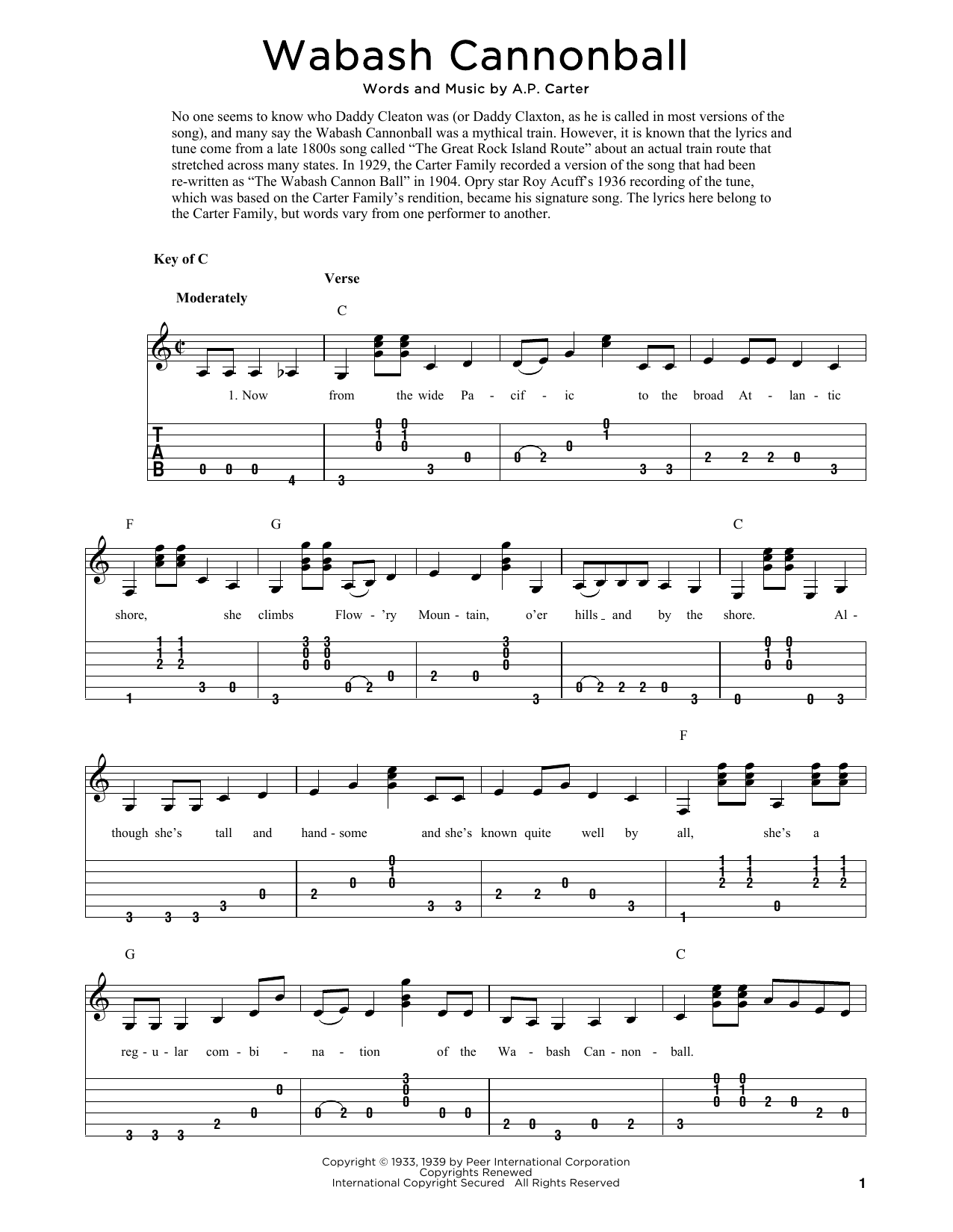 Download The Carter Family Wabash Cannonball (arr. Fred Sokolow) Sheet Music and learn how to play Dobro PDF digital score in minutes