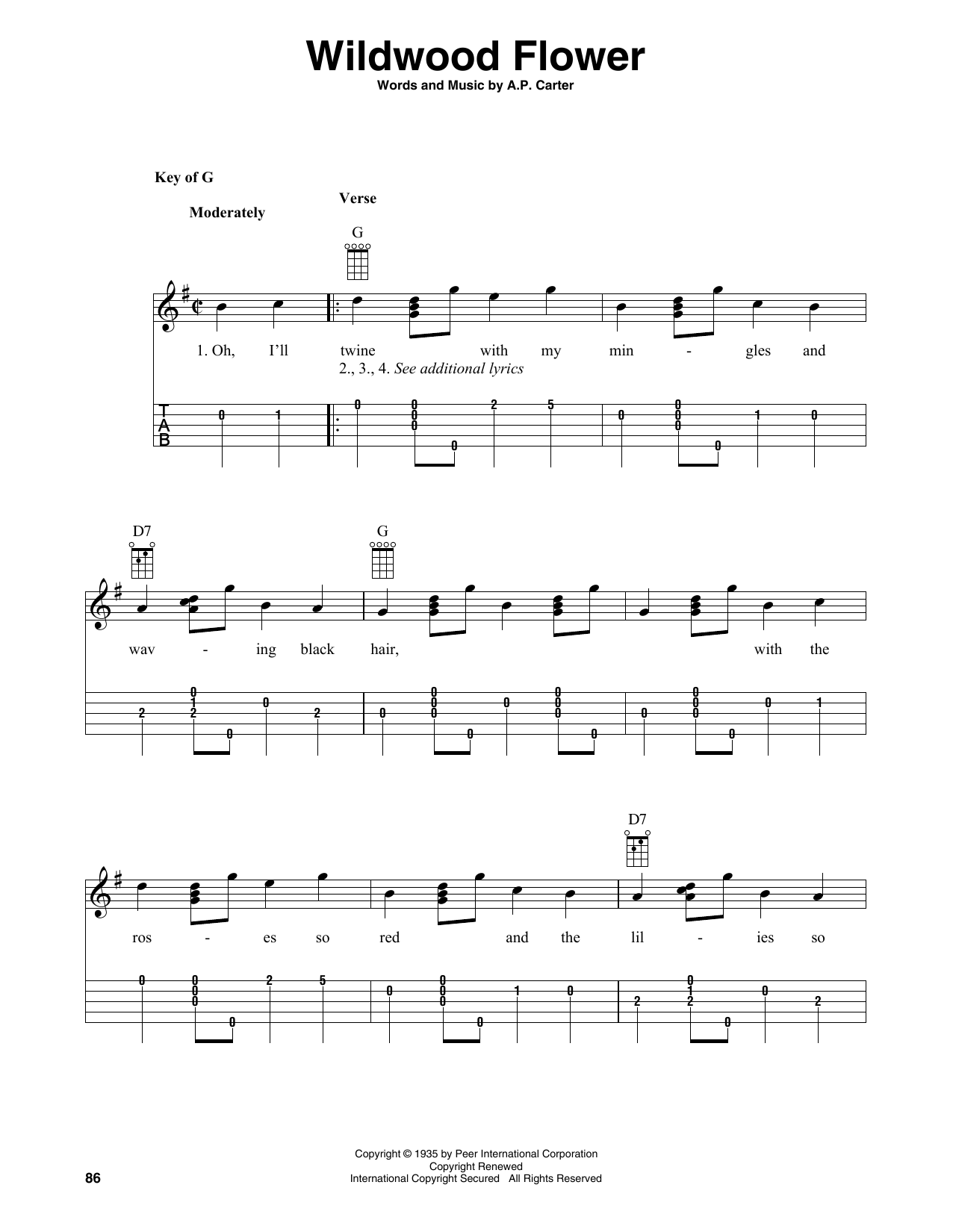 Download The Carter Family Wildwood Flower (arr. Fred Sokolow) Sheet Music and learn how to play Banjo Tab PDF digital score in minutes