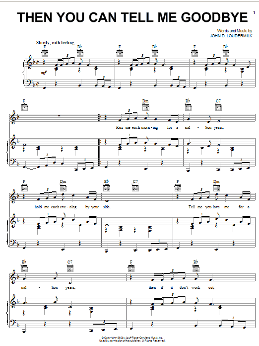 Download The Casinos Then You Can Tell Me Goodbye Sheet Music and learn how to play Piano, Vocal & Guitar (Right-Hand Melody) PDF digital score in minutes