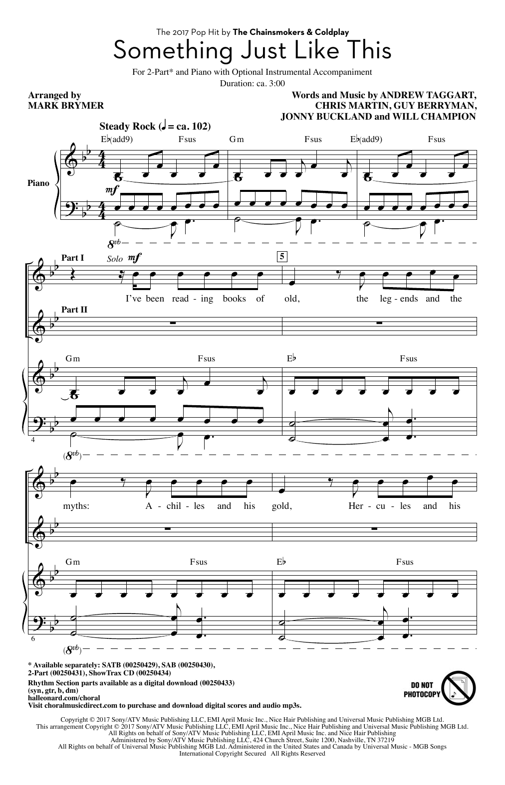 Download Mark Brymer Something Just Like This Sheet Music and learn how to play 2-Part Choir PDF digital score in minutes
