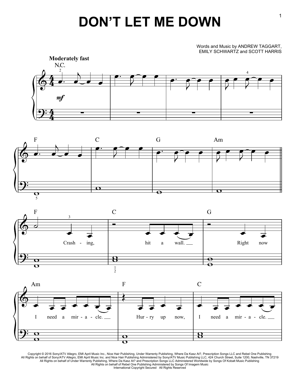 Download The Chainsmokers feat. Daya Don't Let Me Down Sheet Music and learn how to play Easy Piano PDF digital score in minutes