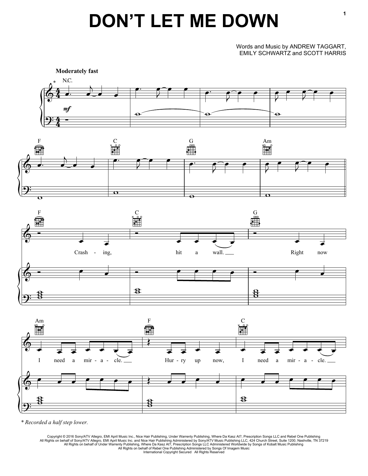 Download The Chainsmokers Don't Let Me Down (feat. Daya) Sheet Music and learn how to play Piano, Vocal & Guitar (Right-Hand Melody) PDF digital score in minutes