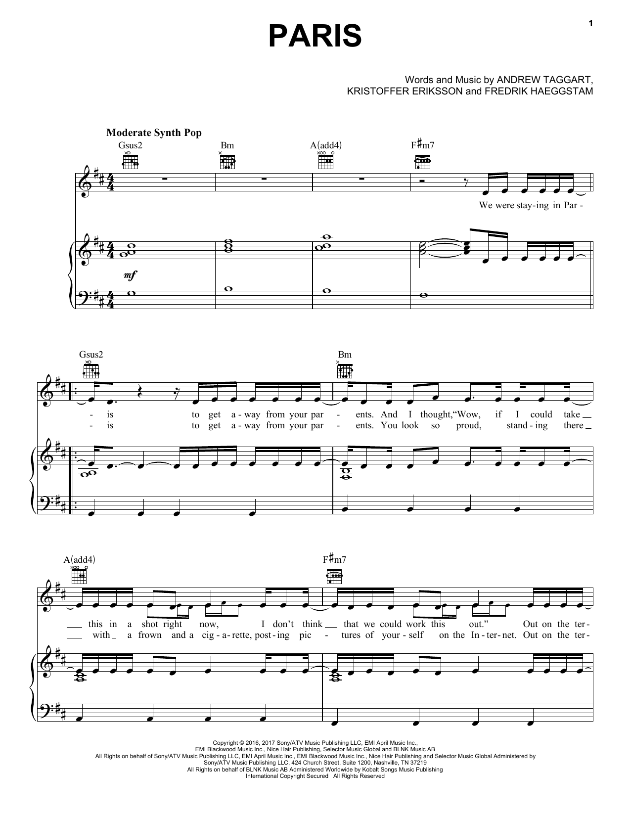 Download The Chainsmokers Paris Sheet Music and learn how to play Piano, Vocal & Guitar (Right-Hand Melody) PDF digital score in minutes