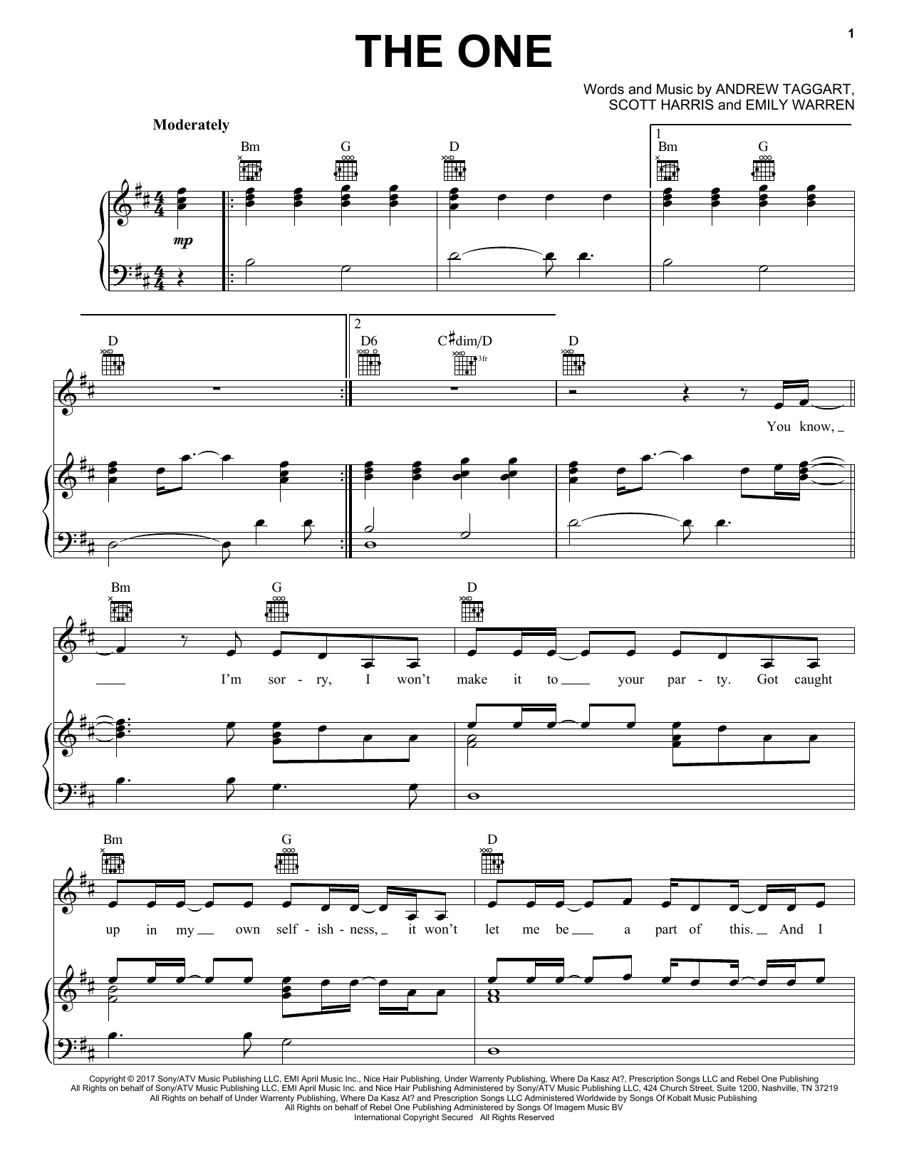Download The Chainsmokers The One Sheet Music and learn how to play Piano, Vocal & Guitar (Right-Hand Melody) PDF digital score in minutes