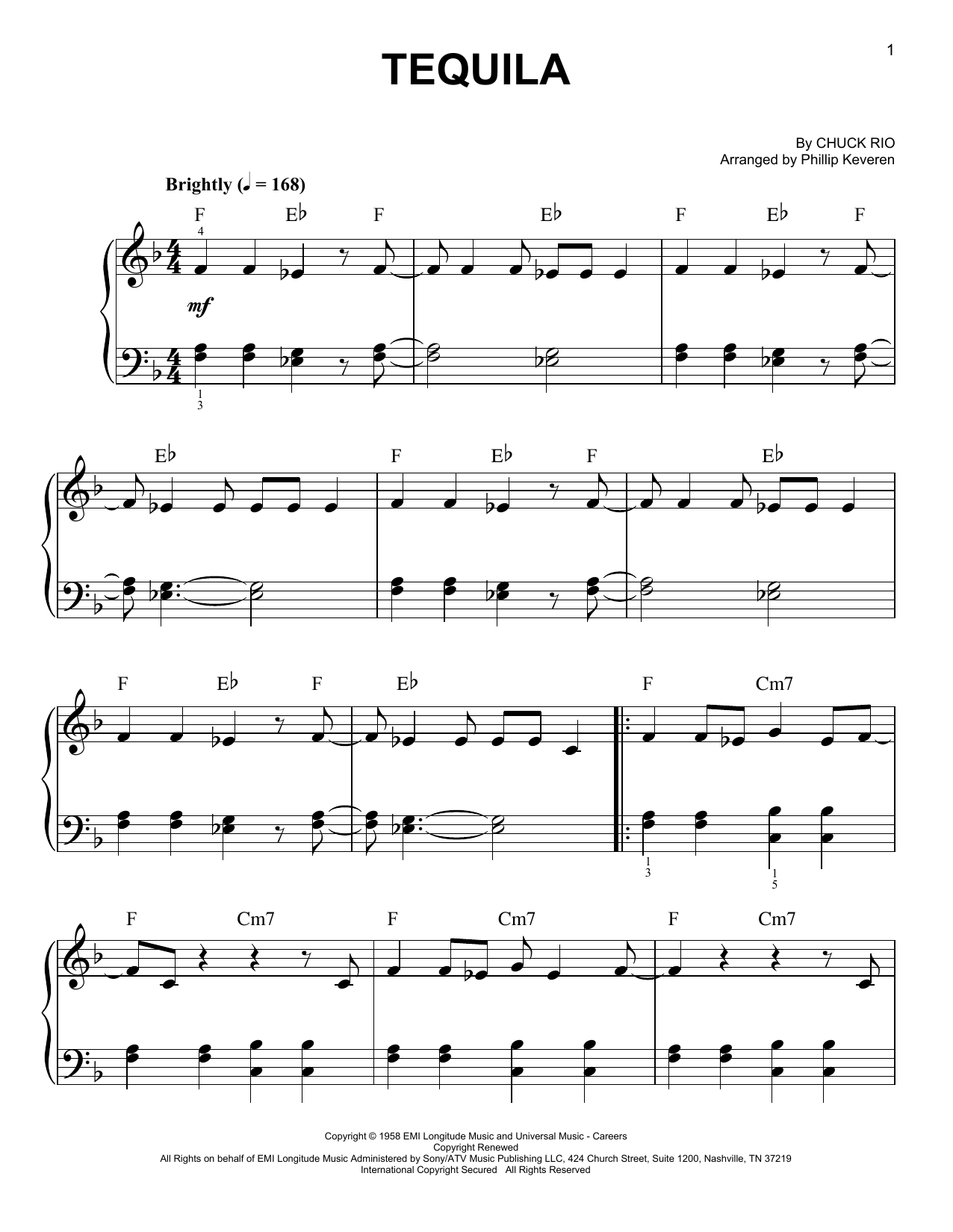 Download The Champs Tequila Sheet Music and learn how to play Easy Piano PDF digital score in minutes