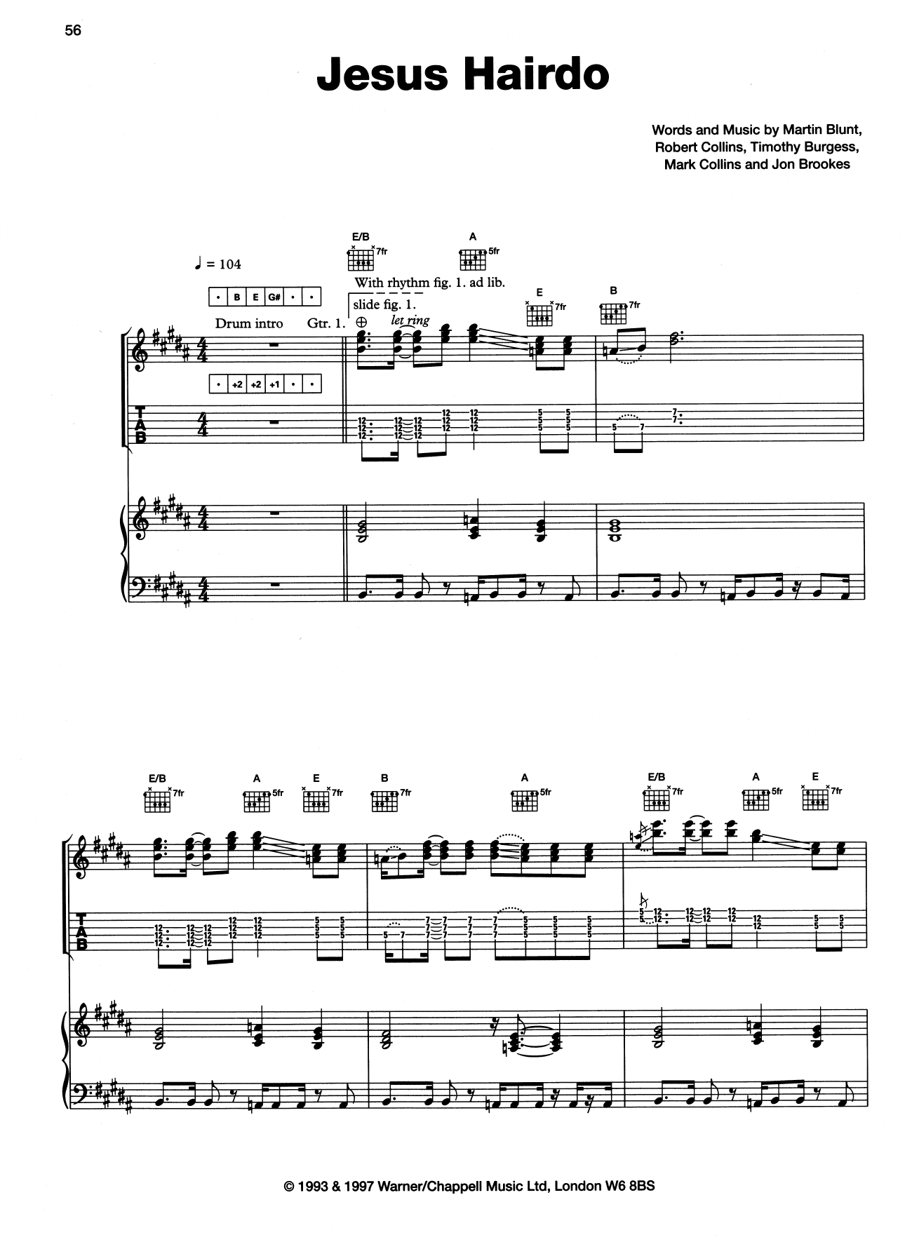 Download The Charlatans Jesus Hairdo Sheet Music and learn how to play Piano, Vocal & Guitar (Right-Hand Melody) PDF digital score in minutes