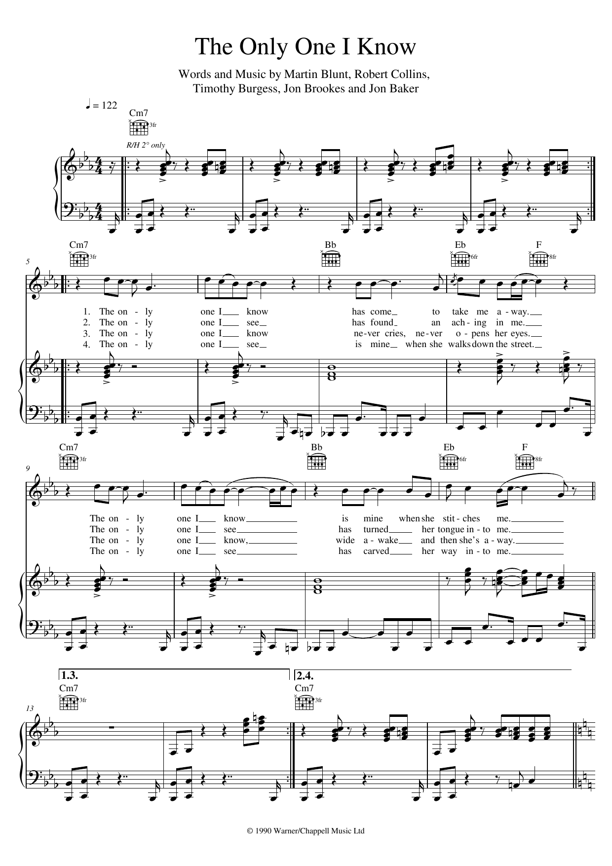 Download The Charlatans The Only One I Know Sheet Music and learn how to play Piano, Vocal & Guitar (Right-Hand Melody) PDF digital score in minutes