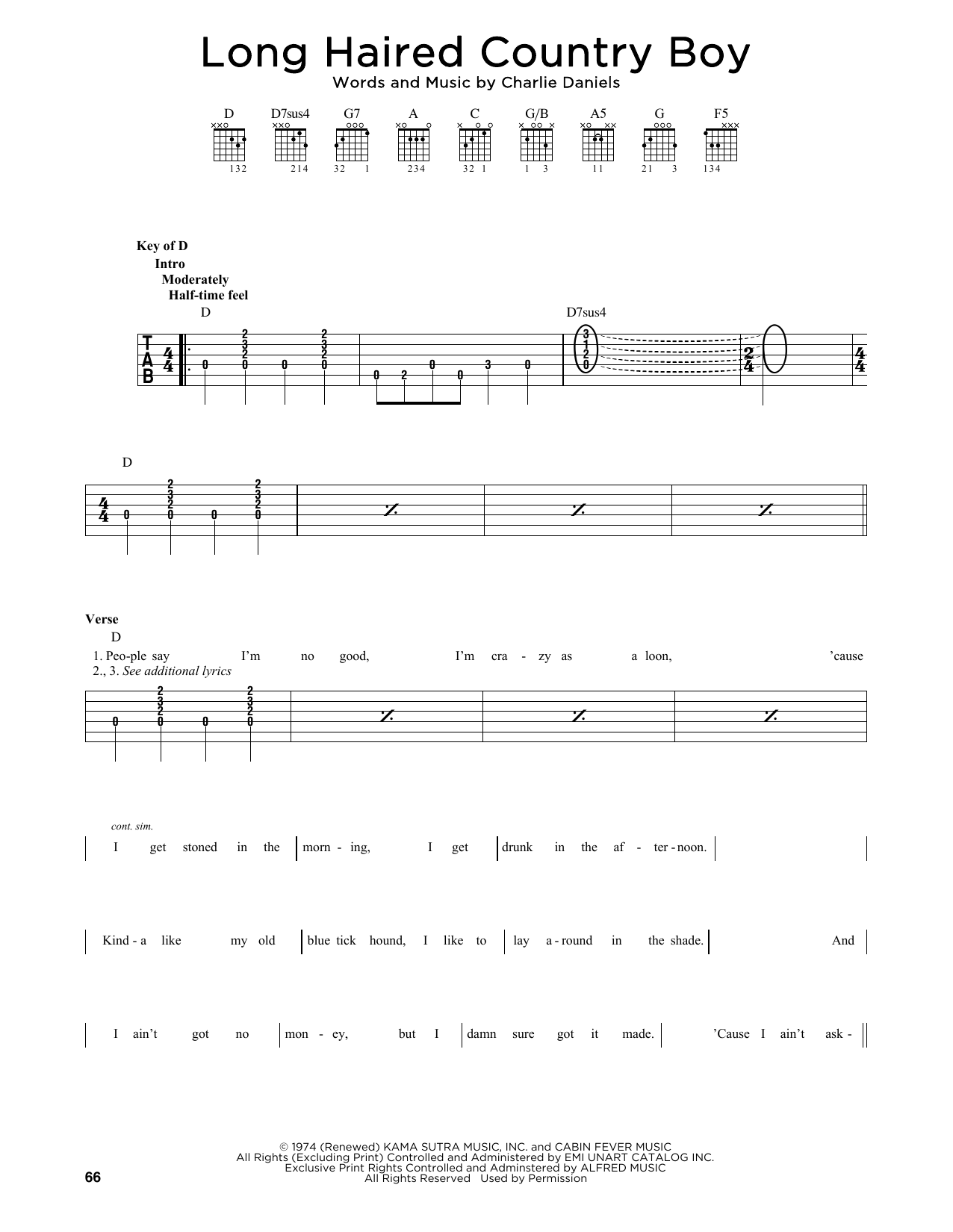 Download The Charlie Daniels Band Long Haired Country Boy Sheet Music and learn how to play Solo Guitar PDF digital score in minutes
