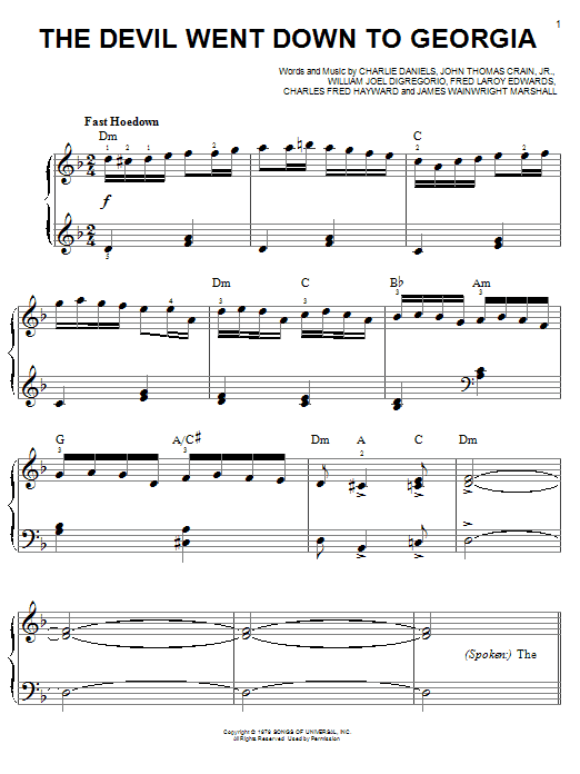 Download Charlie Daniels Band The Devil Went Down To Georgia Sheet Music and learn how to play Violin Solo PDF digital score in minutes