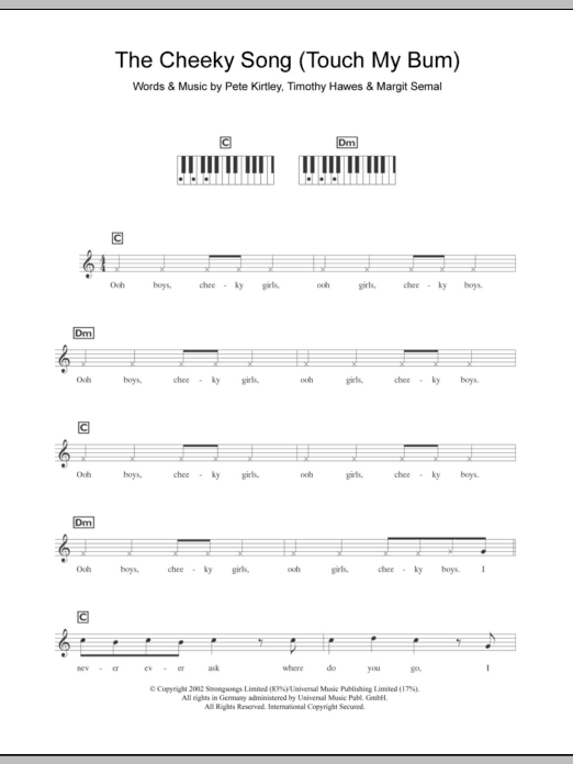 Download The Cheeky Girls The Cheeky Song (Touch My Bum) Sheet Music and learn how to play Keyboard PDF digital score in minutes