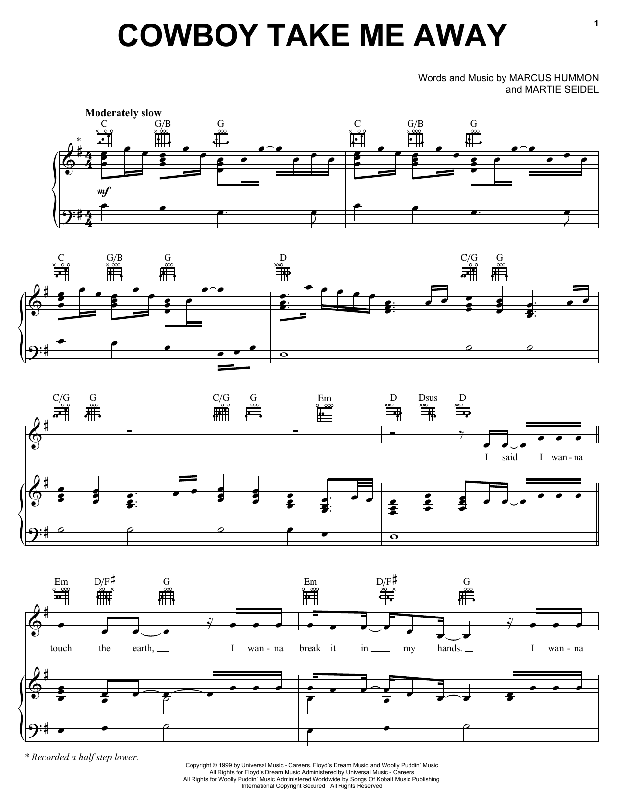 Download Dixie Chicks Cowboy Take Me Away Sheet Music and learn how to play Piano, Vocal & Guitar (Right-Hand Melody) PDF digital score in minutes