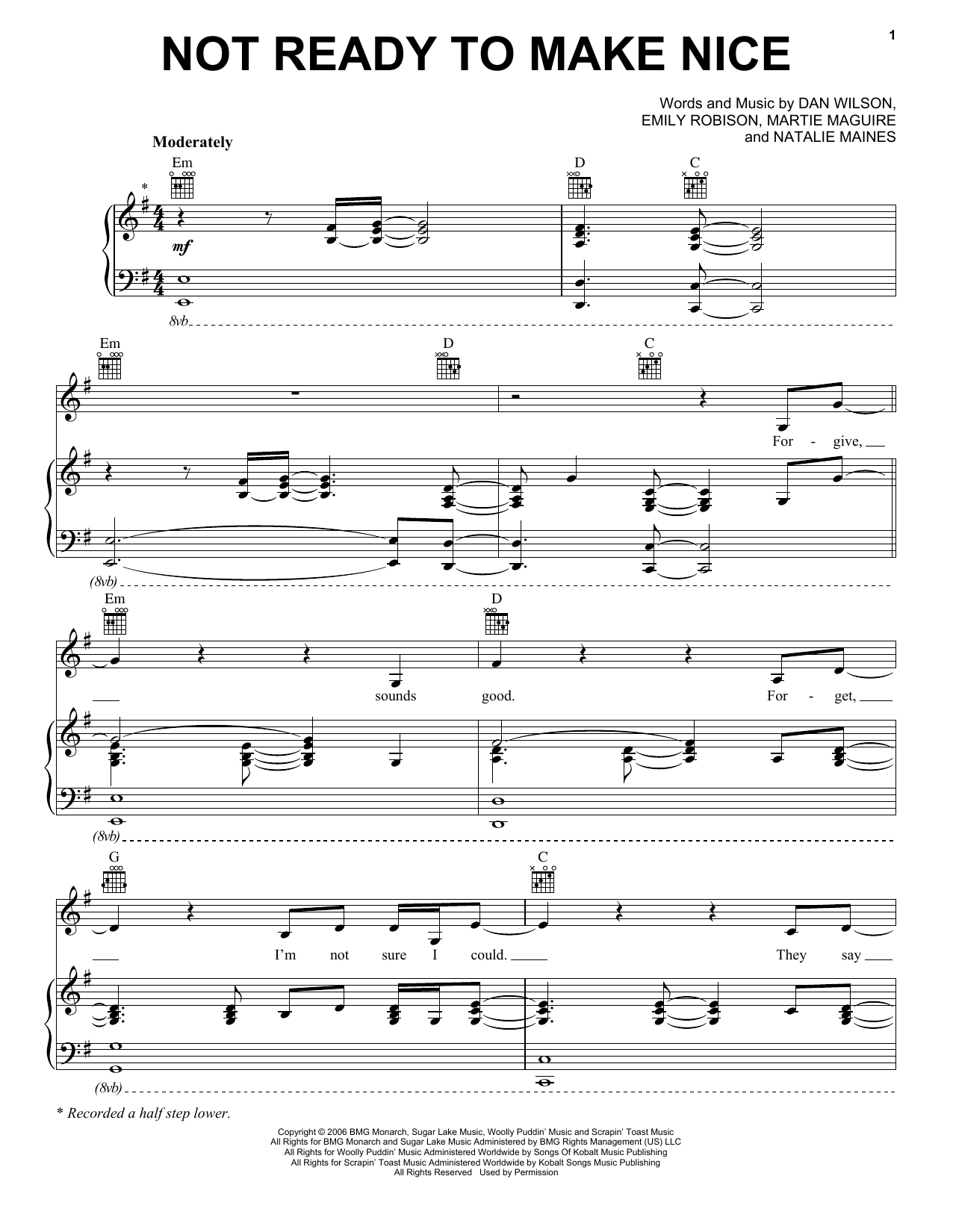 Download Dixie Chicks Not Ready To Make Nice Sheet Music and learn how to play Easy Guitar Tab PDF digital score in minutes
