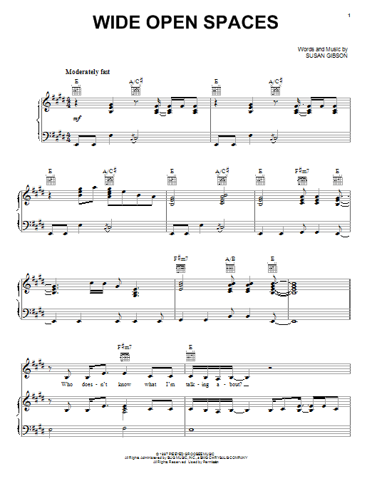 Download Dixie Chicks Wide Open Spaces Sheet Music and learn how to play Melody Line, Lyrics & Chords PDF digital score in minutes