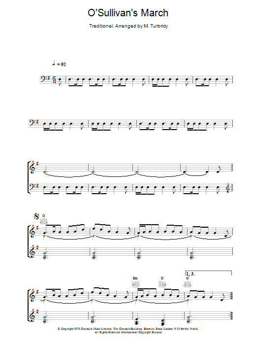 Download The Chieftains O'Sullivan's March Sheet Music and learn how to play Piano, Vocal & Guitar (Right-Hand Melody) PDF digital score in minutes