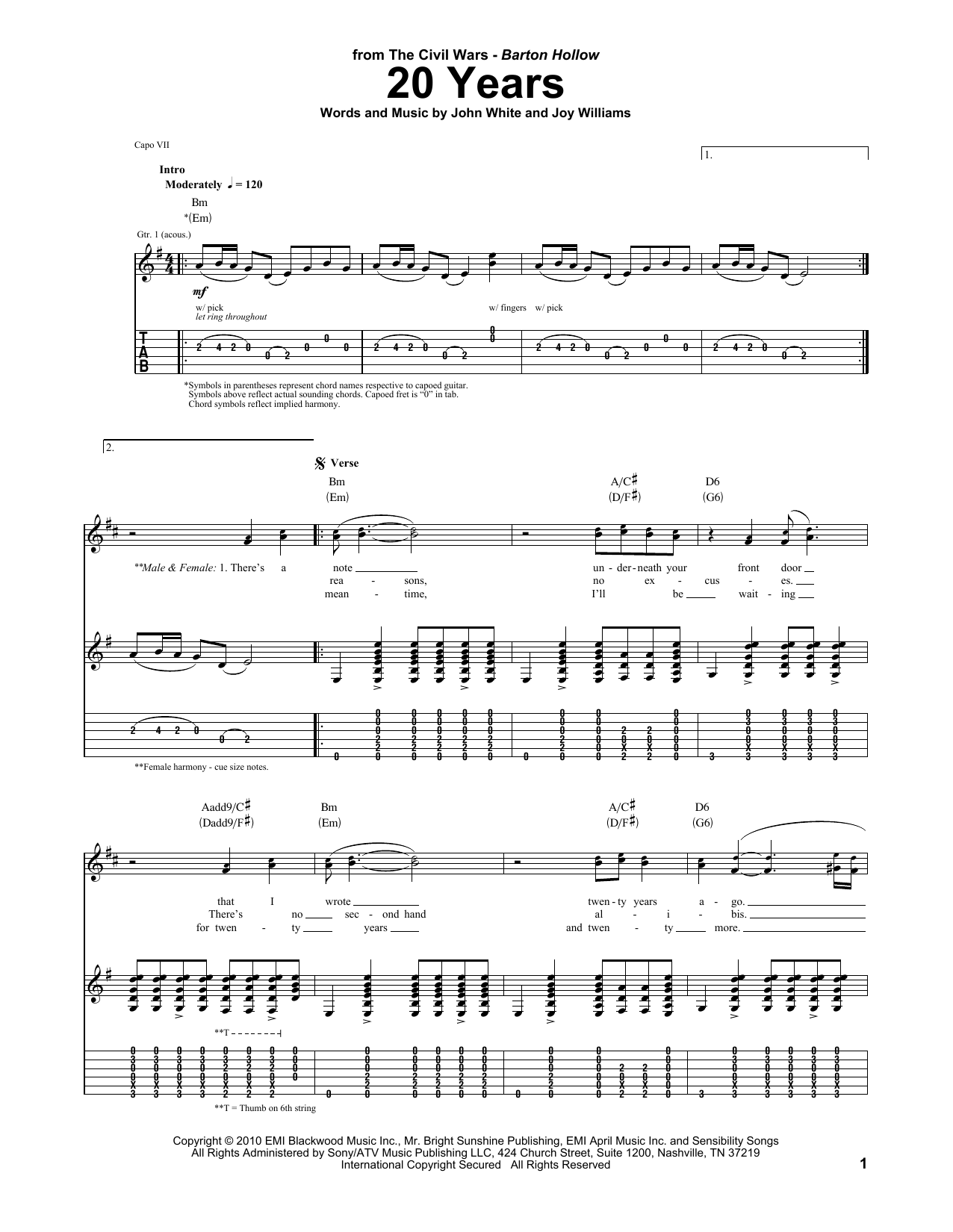 Download The Civil Wars 20 Years Sheet Music and learn how to play Guitar Tab PDF digital score in minutes