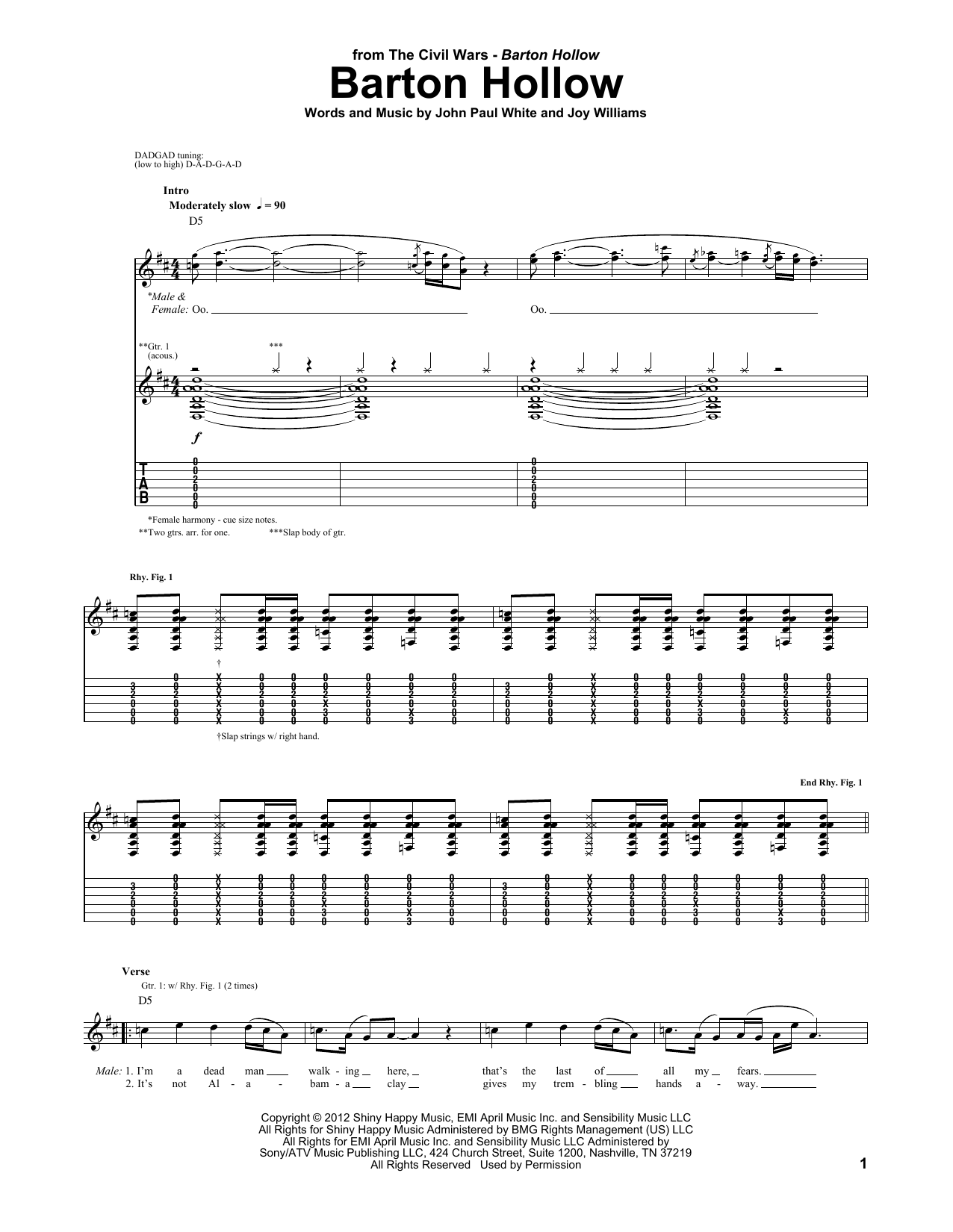Download The Civil Wars Barton Hollow Sheet Music and learn how to play Guitar Lead Sheet PDF digital score in minutes