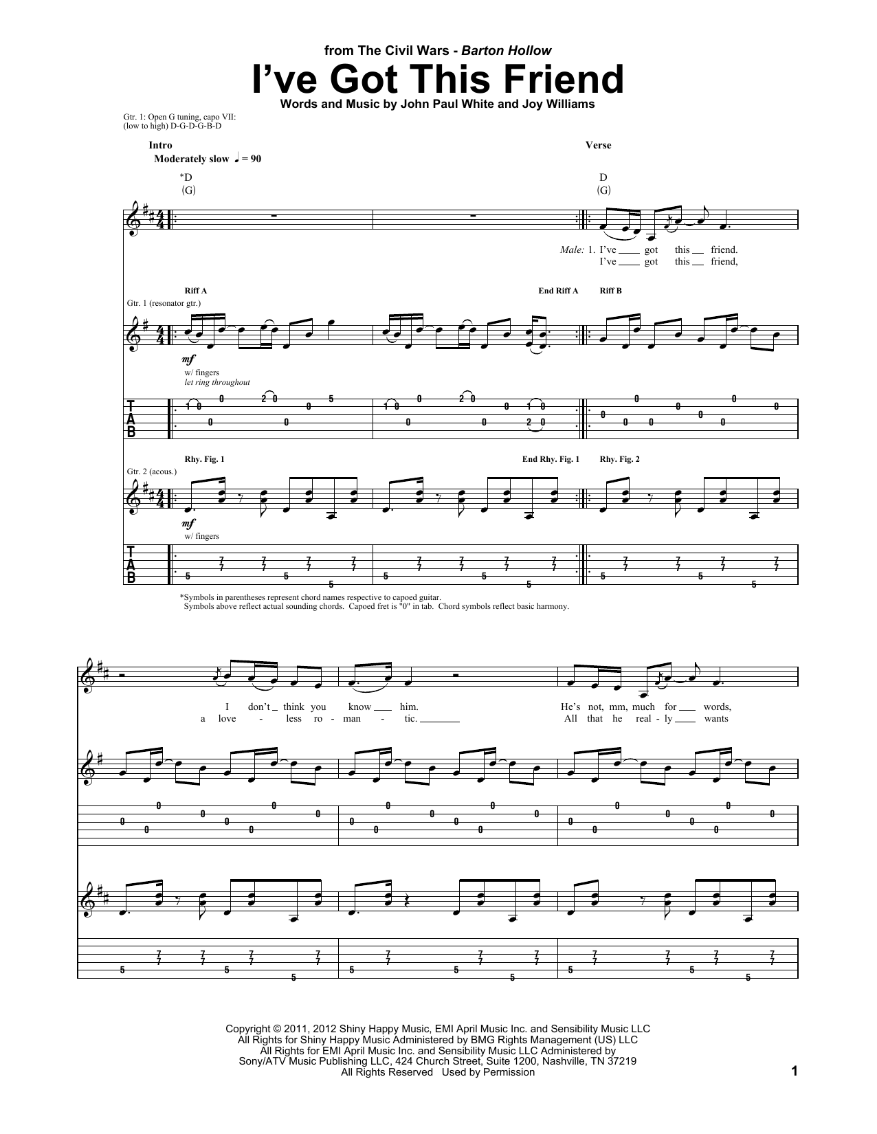 Download The Civil Wars I've Got This Friend Sheet Music and learn how to play Guitar Tab PDF digital score in minutes