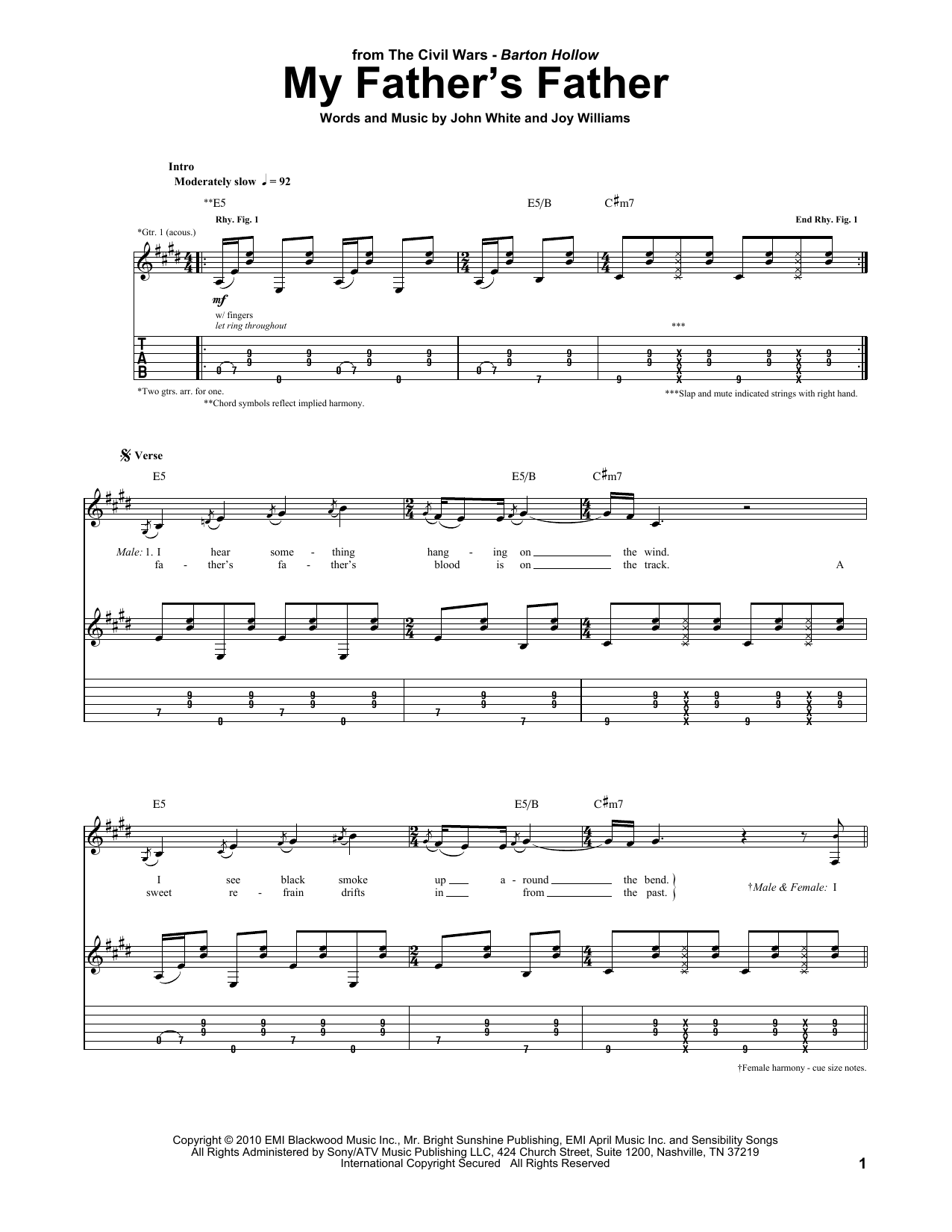 Download The Civil Wars My Father's Father Sheet Music and learn how to play Guitar Tab PDF digital score in minutes