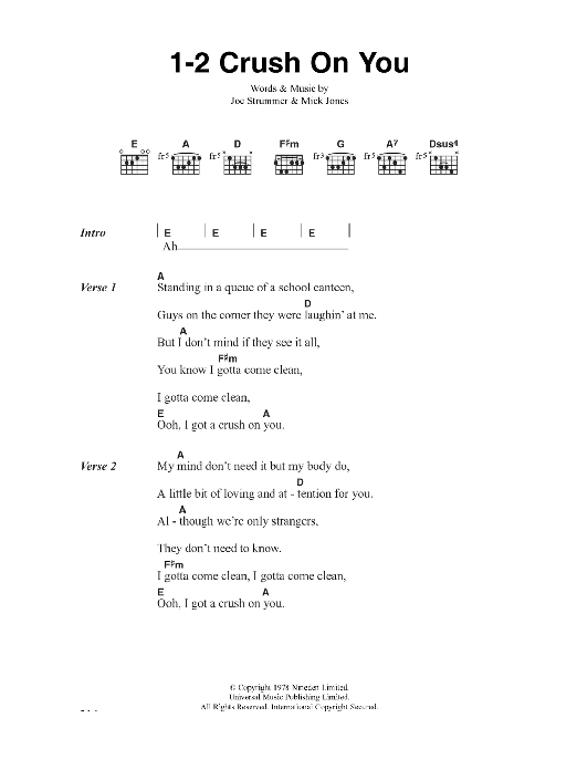 Download The Clash 1-2 Crush On You Sheet Music and learn how to play Lyrics & Chords PDF digital score in minutes