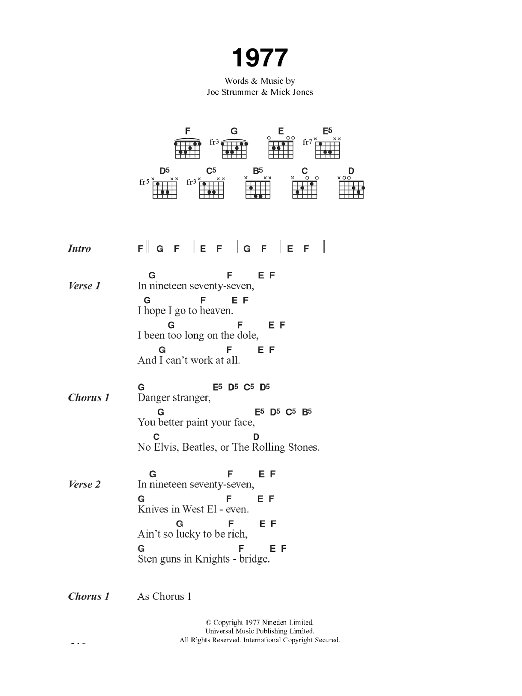 Download The Clash 1977 Sheet Music and learn how to play Lyrics & Chords PDF digital score in minutes