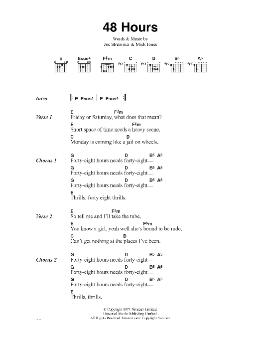 Download The Clash 48 Hours Sheet Music and learn how to play Lyrics & Chords PDF digital score in minutes