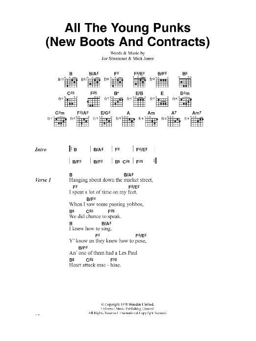 Download The Clash All The Young Punks (New Boots And Contracts) Sheet Music and learn how to play Lyrics & Chords PDF digital score in minutes