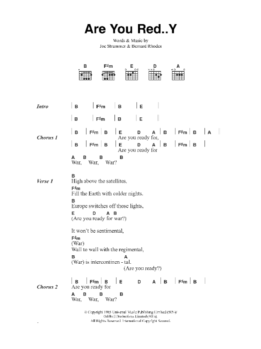 Download The Clash Are You Red..Y Sheet Music and learn how to play Lyrics & Chords PDF digital score in minutes