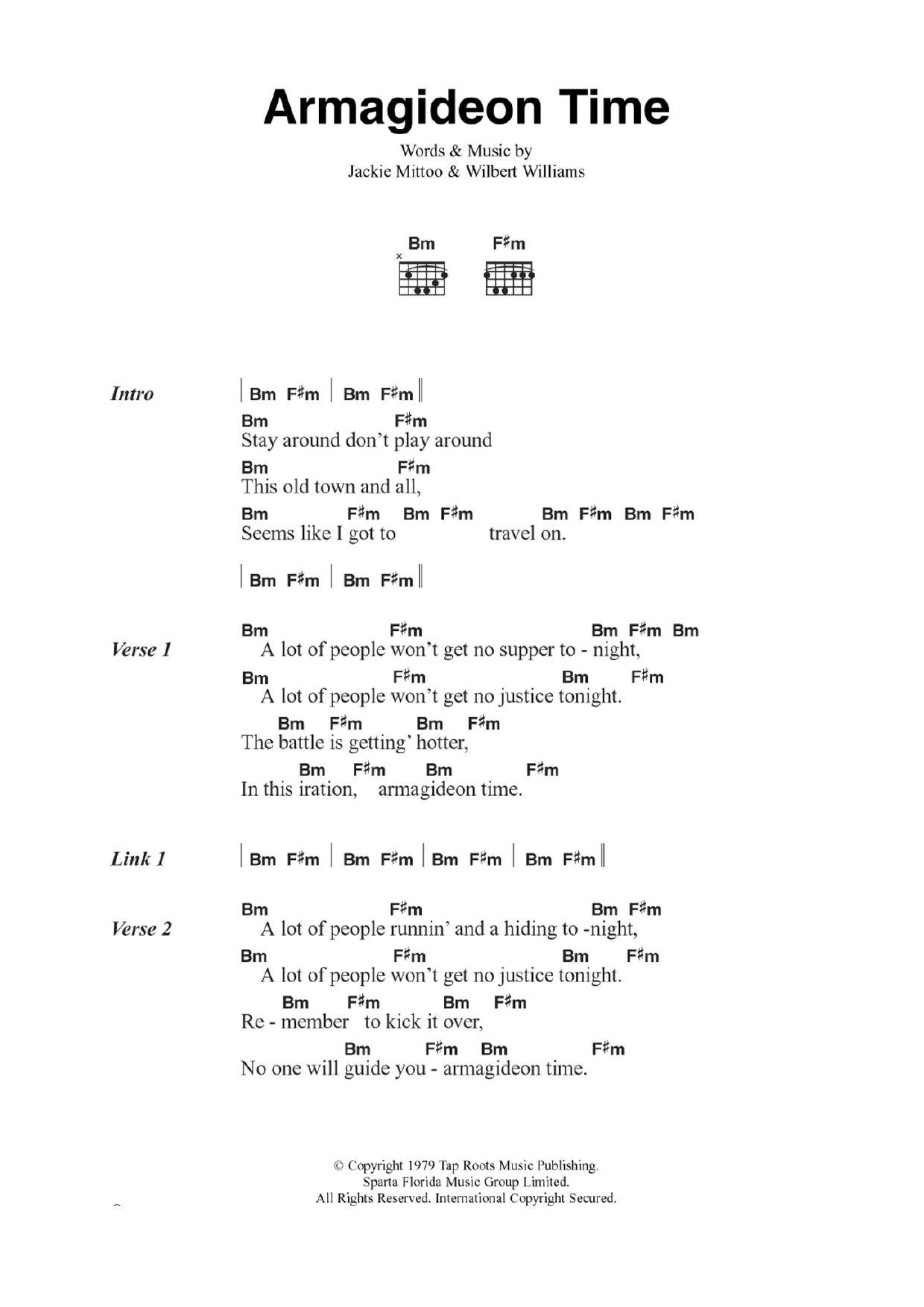 Download The Clash Armagideon Time Sheet Music and learn how to play Lyrics & Chords PDF digital score in minutes