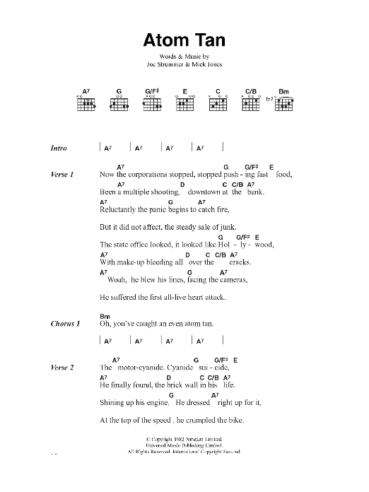 Download The Clash Atom Tan Sheet Music and learn how to play Lyrics & Chords PDF digital score in minutes
