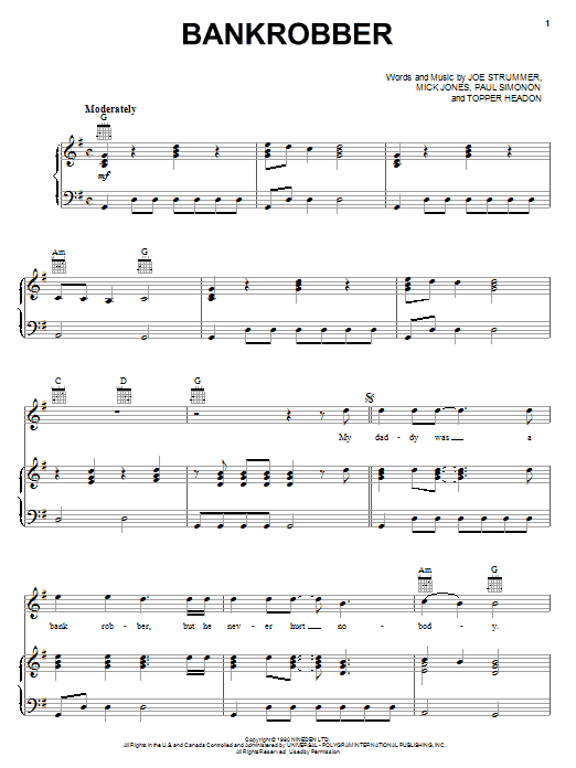 Download The Clash Bankrobber Sheet Music and learn how to play Piano, Vocal & Guitar (Right-Hand Melody) PDF digital score in minutes
