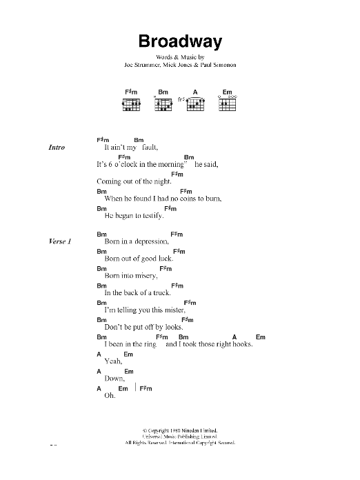 Download The Clash Broadway Sheet Music and learn how to play Lyrics & Chords PDF digital score in minutes