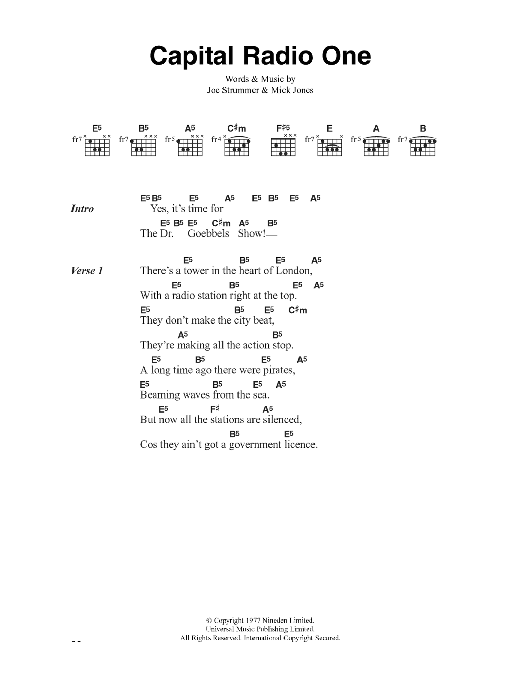 Download The Clash Capital Radio One Sheet Music and learn how to play Lyrics & Chords PDF digital score in minutes