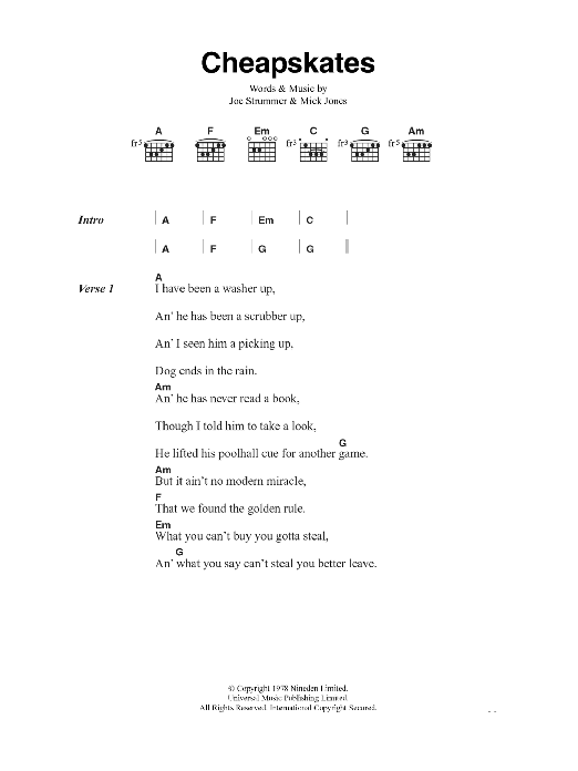 Download The Clash Cheapskates Sheet Music and learn how to play Lyrics & Chords PDF digital score in minutes