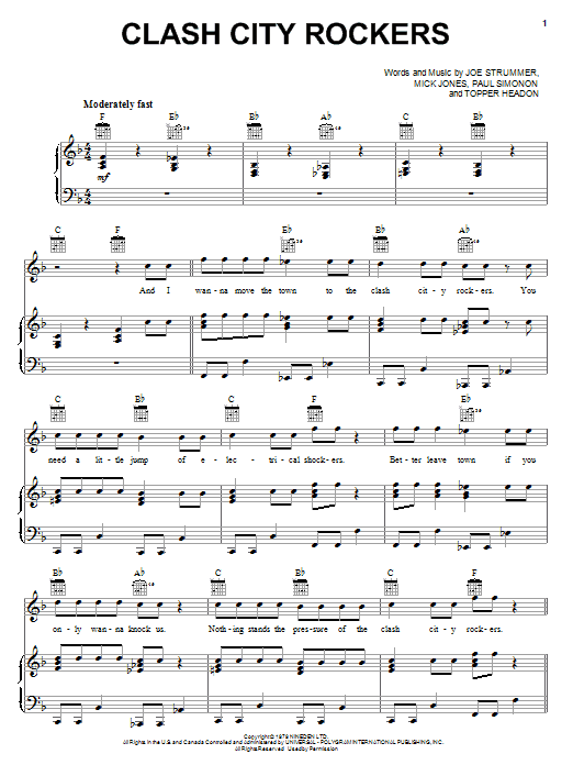 Download The Clash Clash City Rockers Sheet Music and learn how to play Piano, Vocal & Guitar (Right-Hand Melody) PDF digital score in minutes