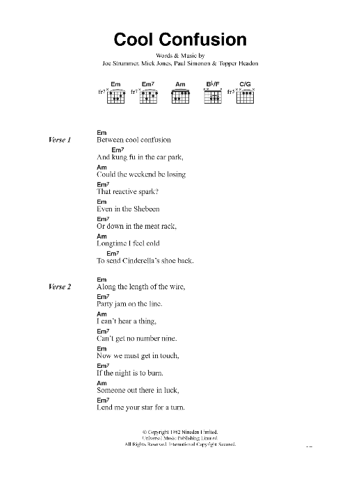 Download The Clash Cool Confusion Sheet Music and learn how to play Lyrics & Chords PDF digital score in minutes
