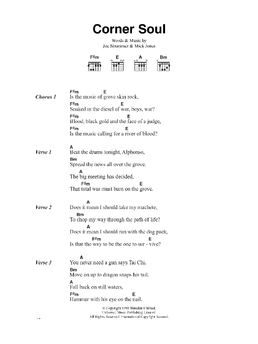 Download The Clash Corner Soul Sheet Music and learn how to play Lyrics & Chords PDF digital score in minutes