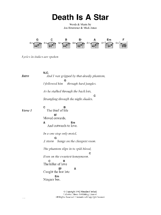 Download The Clash Death Is A Star Sheet Music and learn how to play Lyrics & Chords PDF digital score in minutes