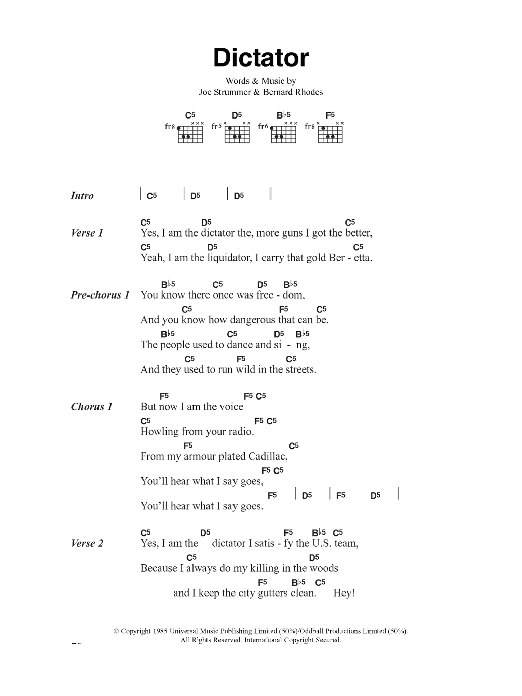 Download The Clash Dictator Sheet Music and learn how to play Lyrics & Chords PDF digital score in minutes
