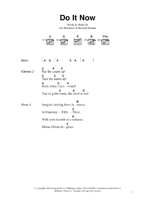 Download The Clash Do It Now Sheet Music and learn how to play Lyrics & Chords PDF digital score in minutes